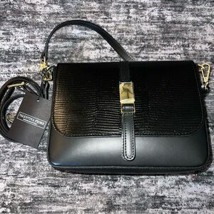 Valentina Fiore Black Leather Crossbody Bag